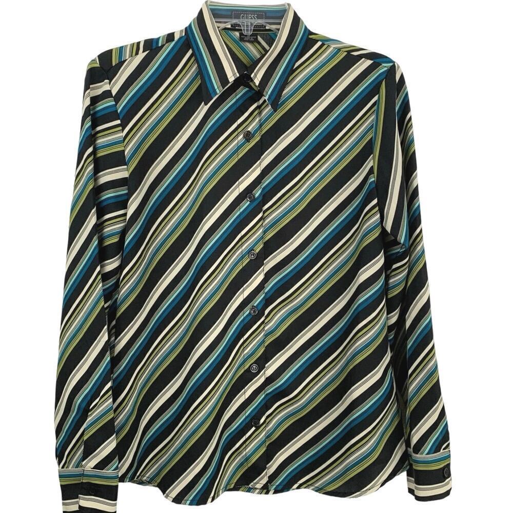 Guess Vintage Striped Y2K Button Up Blouse Size M